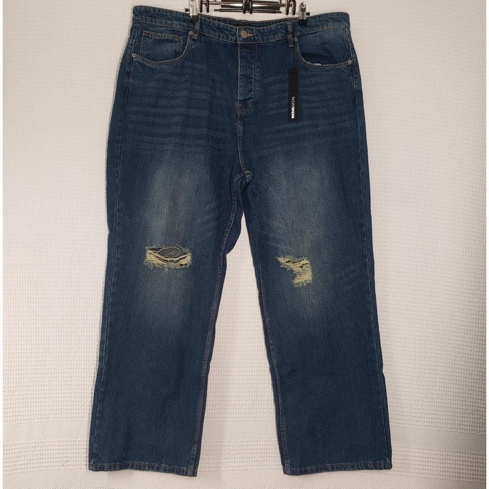 Fashion Nova Men Jeans Mens 40 Luke Distressed Baggy Medium Wash Button Fly Tint